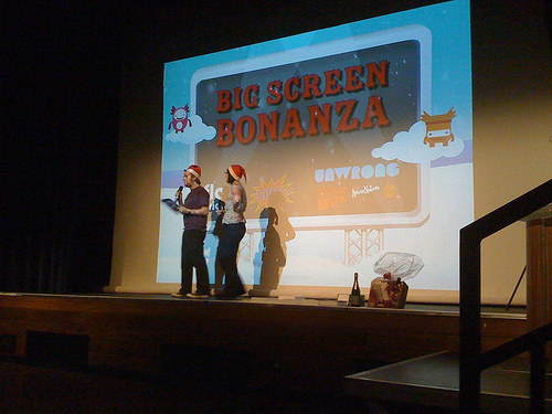 Seb and Sarah at the FlashBrighton BigScreenBonanza, courtesy of Yezzer